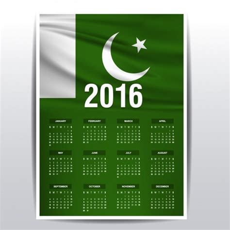 2016 Calendar Of Pakistan Flag Vector Free Download