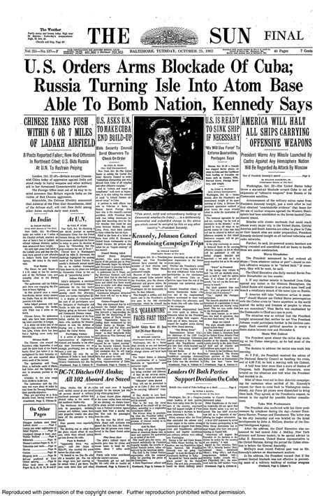 Retro Baltimore The Sun Front Page October 23 1962 Click On The