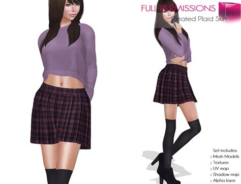 Second Life Marketplace Full Perm Classic Rigged Mesh Womens Mini Sexy Pleated Gingham