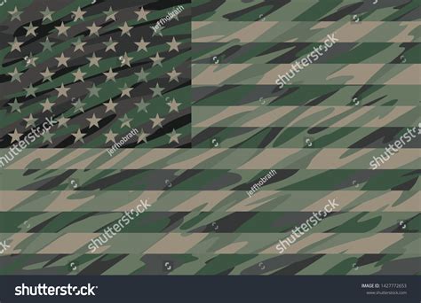 Patriotic Jungle Green Camo Usa Flag Stock Vector Royalty Free