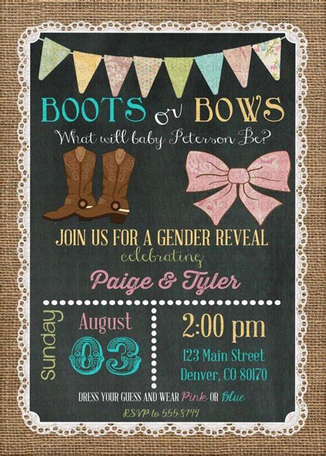 Boots Or Bows Gender Reveal Invitation Baby Shower Couples Etsy