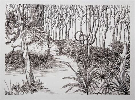 Original Drawing Forest Path Ink On Paper 9x12 By Longroadart 4000