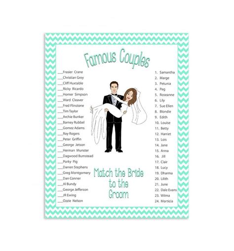 Bridal Shower Game Famous Couples Game Printable Couples Shower Game