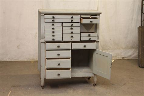 It also includes two small storage drawers and two large storage drawers both with full extension slides for convenient hidden storage. 1910s Arts + Crafts Multi-Drawer Wooden Dental Cabinet ...