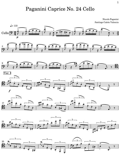 Paganini Caprice No 24 Cello Sheet Music For Cello