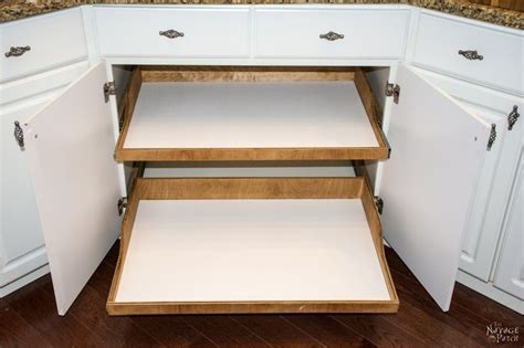 It's more convenient to pull out a large shelf than to reach back and try to lift heavy objects from the back of a cabinet. DIY Slide-Out Shelves | DIY pull-out shelf | How to make ...