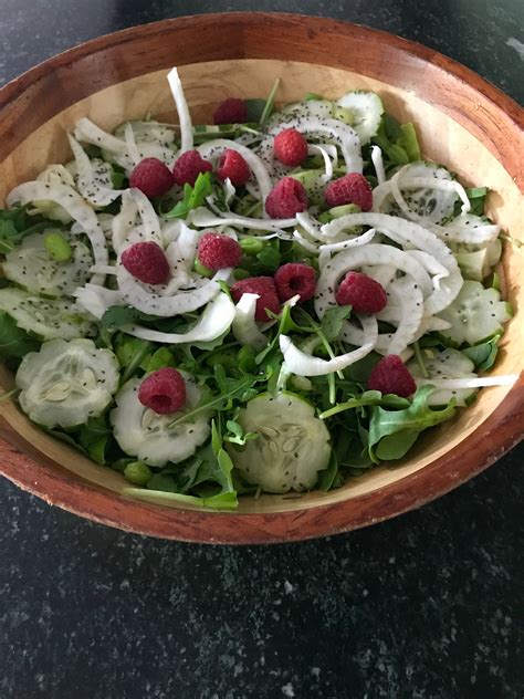 Arugula And Watercress Salad With Fennel Edamame And Raspberries