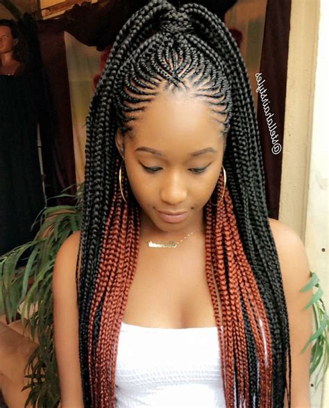 Woman With Black And Red Hair In A Ponytail Ghana Braids Styles