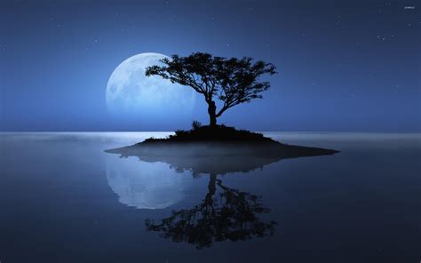 Blue Moon Over The Water Wallpaper Fantasy Wallpapers 12483