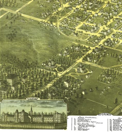 Raleigh, North Carolina in 1872 - Bird's Eye View, Aerial, Panorama