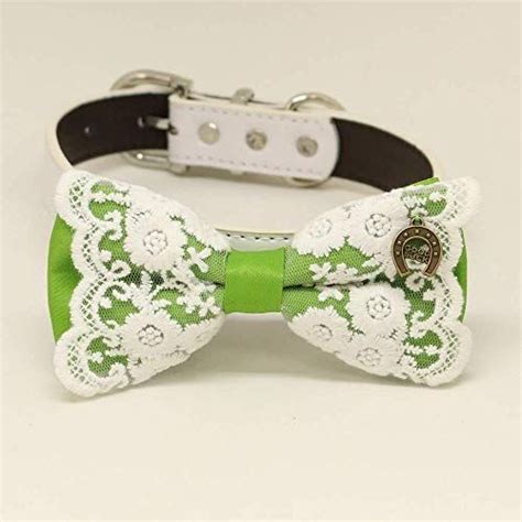 Green Bow Tie Dog Collar Green Leather Dog Collar Lace