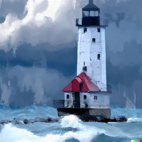 Andrew × Dall·e Oil Painting Of A Lighthouse During A Storm On Lake