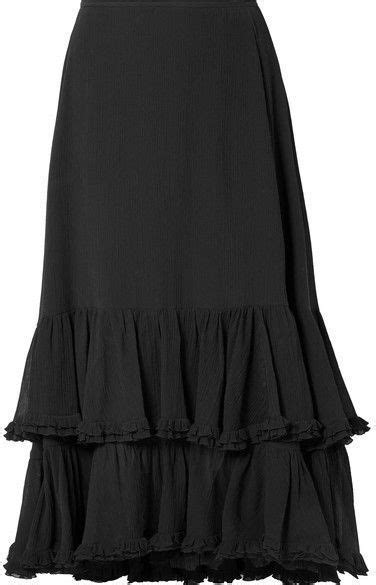 Chloé Tiered Cotton And Silk Blend Crepon Midi Skirt Black Tiered