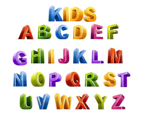 Premium Vector 3d Kids Colourful Gradient Fonts Alphabets Vector