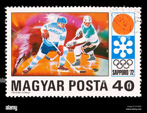 Postage Stamp From Hungary Depicting Ice Hockey Players Issued For The