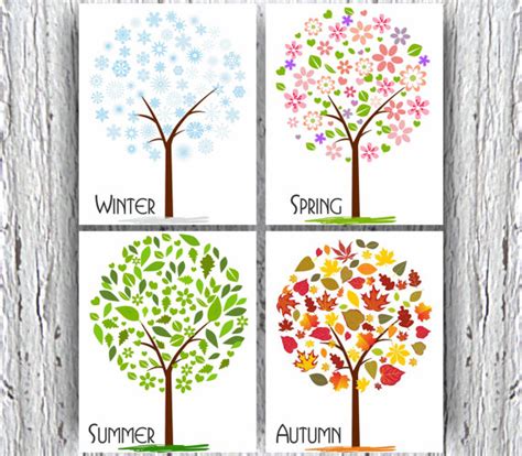 Four Seasons Of Trees Kids Wall Decor Nursery Wall Print Etsy In 2021
