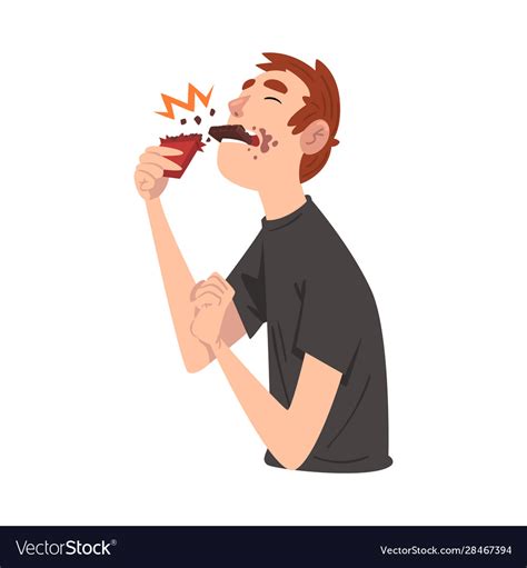 Guy Eating Chocolate Funny Man Cartoon Character Vector Image