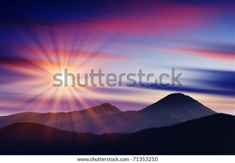 Majestic Sunset Mountains Landscape Hdr Image Stock Photo 71353210