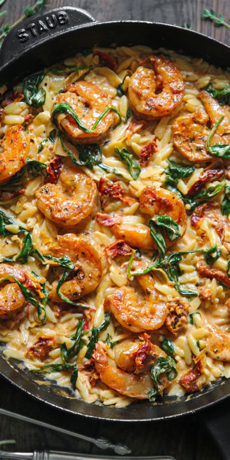 Creamy Tuscan Shrimp Orzo With Spinach Sun Dried Tomatoes And