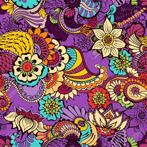 Colored Seamless Pattern With Traditional Indian Ornamental Design Seamless Patterns