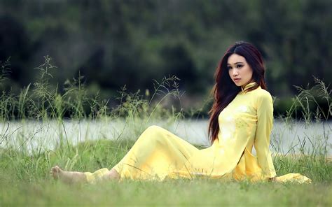 wallpaper sunlight women outdoors model nature grass asian dress green yellow skin