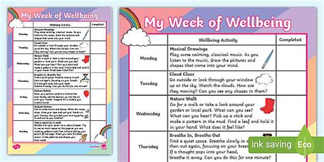 My Week Of Wellbeing Worksheet Teacher Made Twinkl