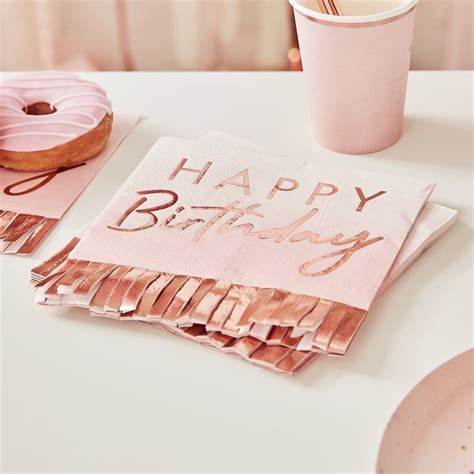 Buy Ginger Ray Foiled Happy Birthday Fringe Napkins Pieces Rose