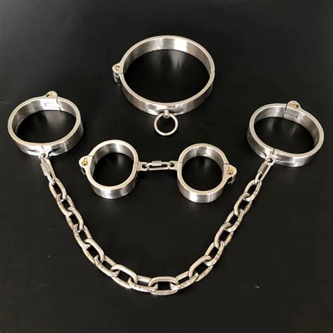 Stainless Steel Adult Games Bdsm Bondage Set Slave Collar Handcuffs Feet Fetish Ankle Cuffs