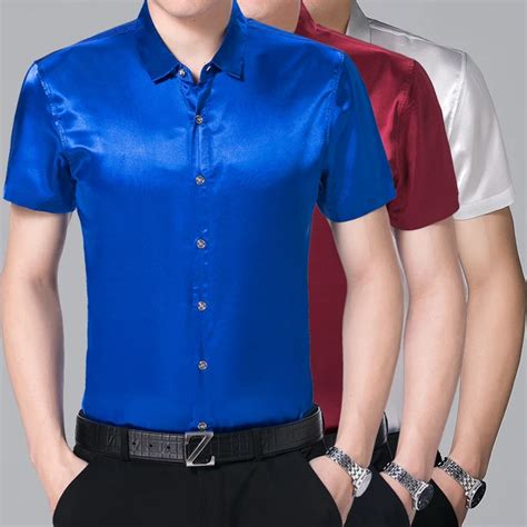 High Quality Male Short Sleeve Silk Shirt 2017 Summer Men Shirts Pure