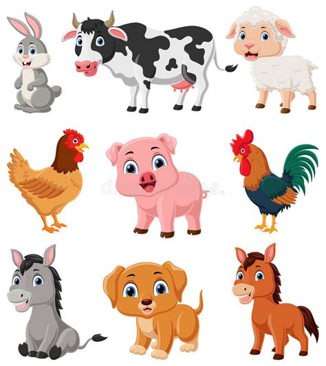 Cute Farm Animal Cartoon Collection Stock Vector Illustration Of