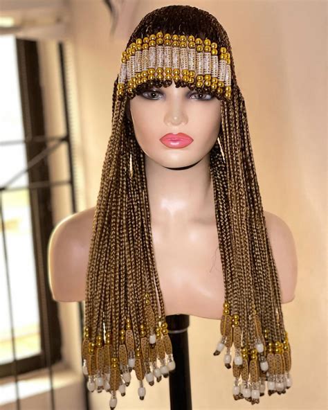 Beaded Bangs With Cornrow On A Full Lace Wig Braided Wig Etsy