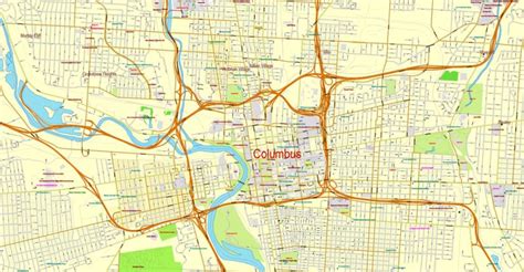 Columbus Map Ohio Exact Vector Cityplan Map V2311 Printable Map