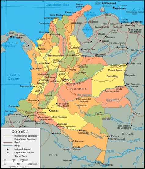 A Political Map Of Colombia Including The Major Cities And Its