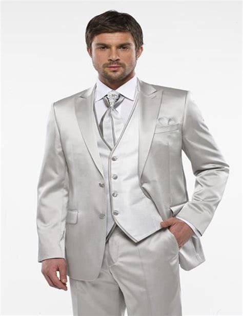 Custom Made Newest White Groom Tuxedos Peak Lapel Mens Suit Light