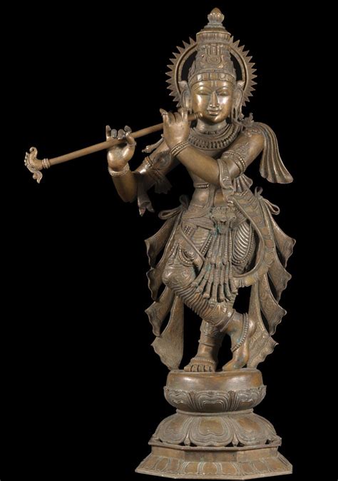 Sold Bronze Krishna Statue Playing Flute 34 49b12 Hindu Gods