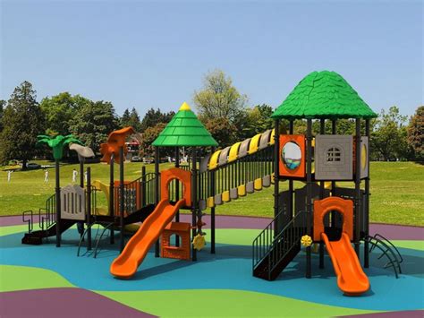 Children's playground in the park. How to build an outdoor wooden playground