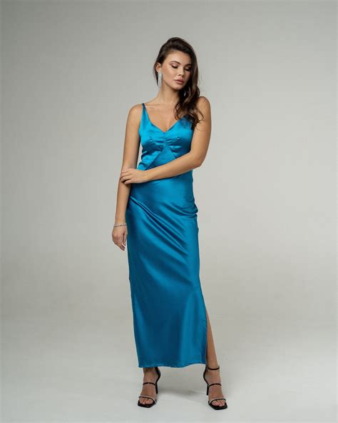 Blue Silk Dress For Wedding Satin Dress In Blue Bridesmaid Etsy