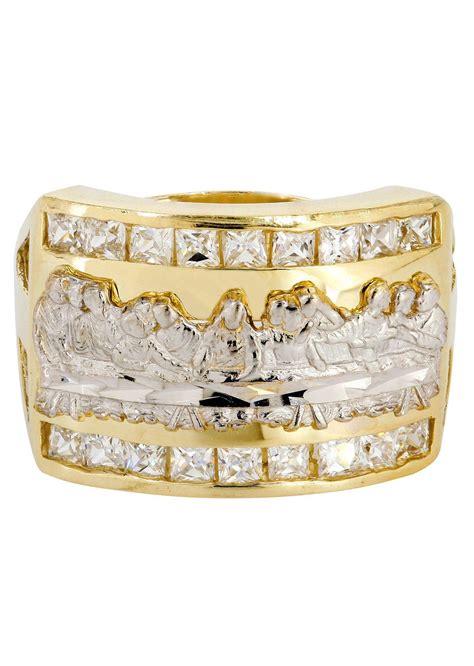 Last Supper And Cz 10k Yellow Gold Mens Ring 64 Grams 10k Gold Gold