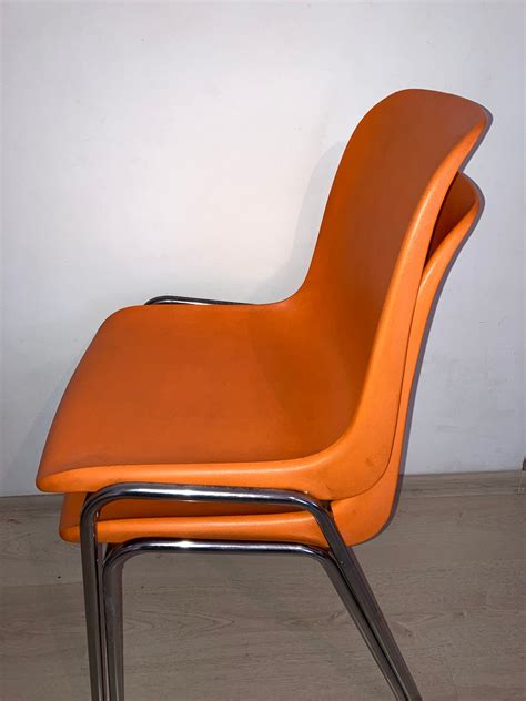 Two Mid Century Chair Orange Vintage Etsy
