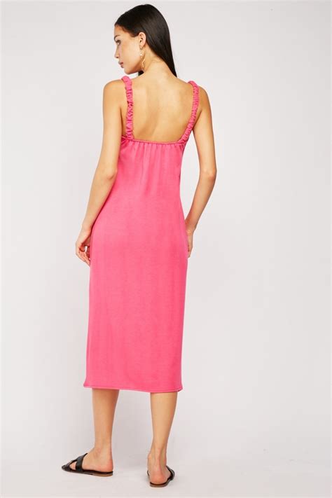 ruched strap midi jersey dress hot pink just 3