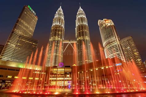 Petronas Twin Towers At Night In Kuala Lumpur Malaysia Editorial