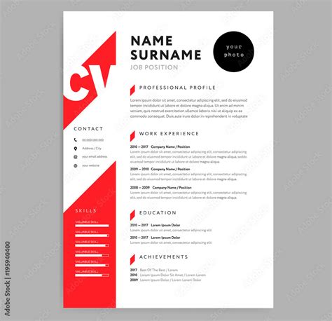 Creative Cv Resume Template Red Color Background Minimalist Vector