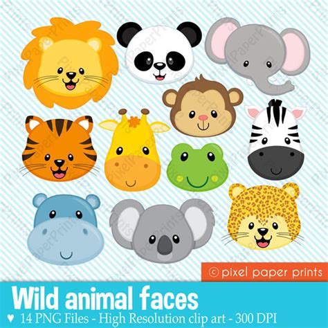 Animals Clip Art Wild Animal Faces Clipart Set Digital Download