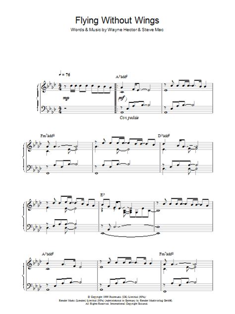 A (asus4 a) it's little things that only i know fm those are the things that make you mine d and it's like flying without wings e 'cos you're my special thing a i'm flying without wings. Flying Without Wings | Sheet Music Direct