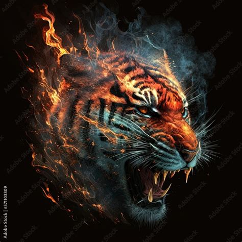Fierce Tiger On Fire With Generative Ai 素材庫插圖 Adobe Stock