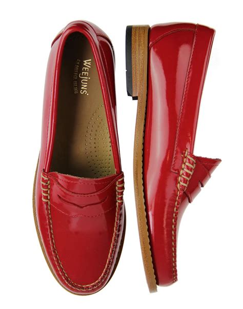Bass Weejun Penny Wheel Retro Patent Loafers Tango Red