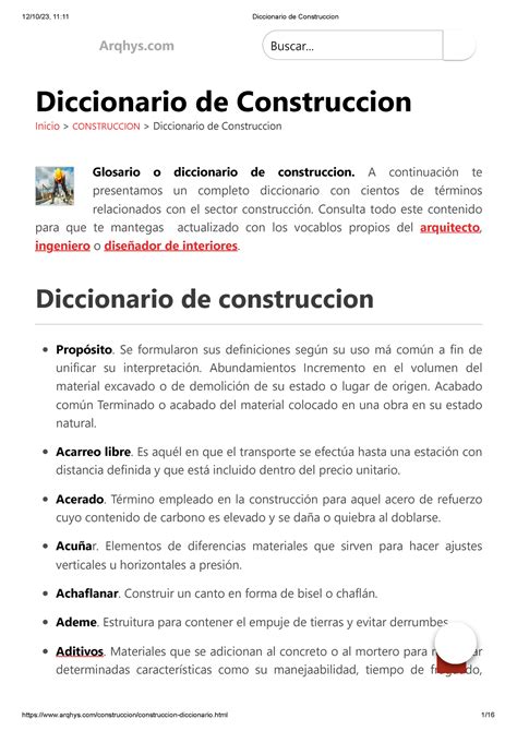 Diccionario De Construccion Arqhys Buscar Inicio Construccion