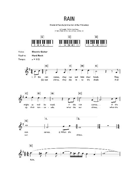 Rain Sheet Music The Beatles Piano Chordslyrics