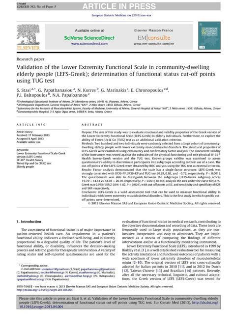 Pdf Validation Of The Lower Extremity Functional Scale