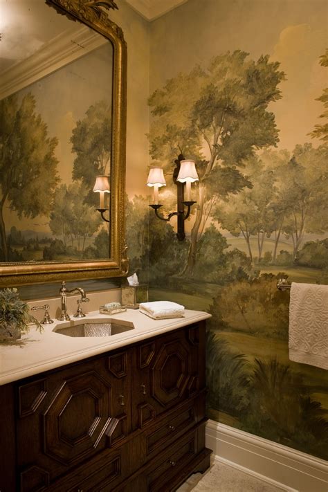 Scenic Mural Wallpaper In Powder Room For Slc Interiors Inspired By